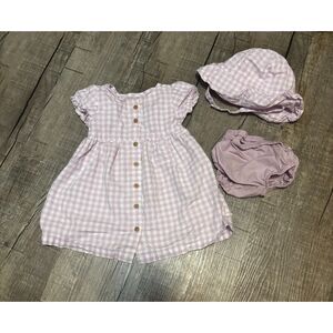 Carter’s Baby Girl Dress Set 12M Pink Gingham Dress Hat Bloomers Outfit